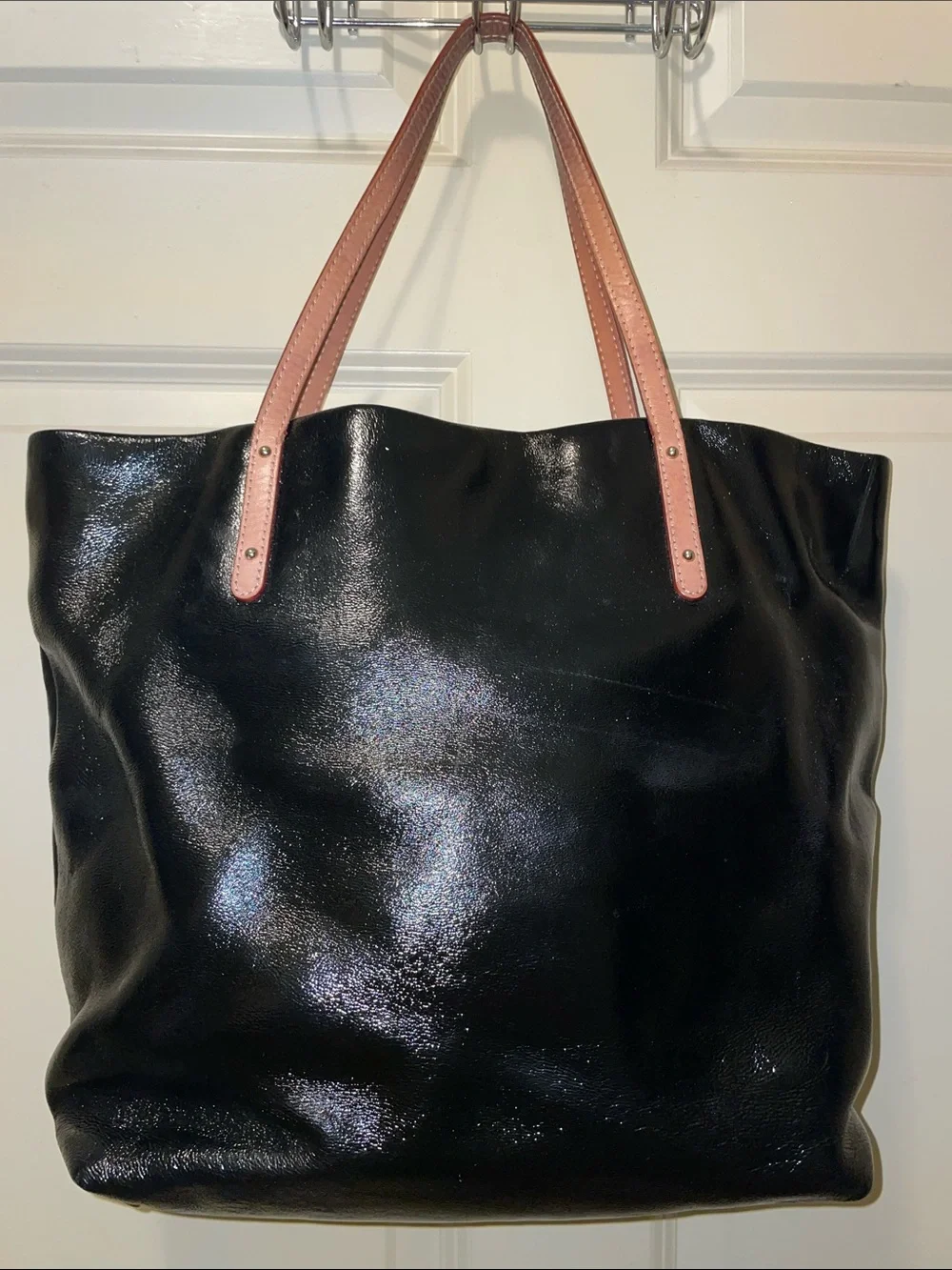 kate spade Black Patent Leather Tote with Brown Handles